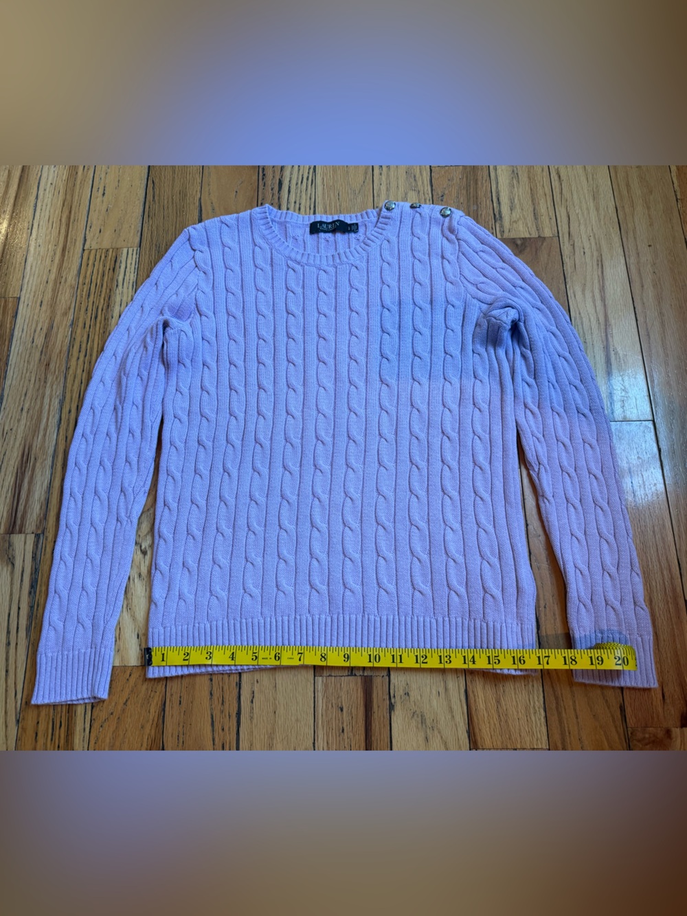 Lauren Ralph Lauren Cable Knit Button Shoulder Sweater Lavender Women Sz Large - Picture 12 of 13